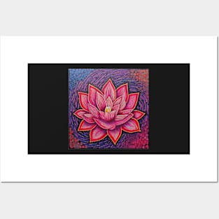 Offset Tiled Art Brut Pink Lotus Pattern Posters and Art